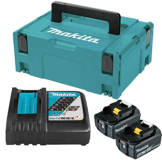 Makita BL1850B 18V 5.0Ah Battery Twin Pack + DC18RC Charger with Makpac Case